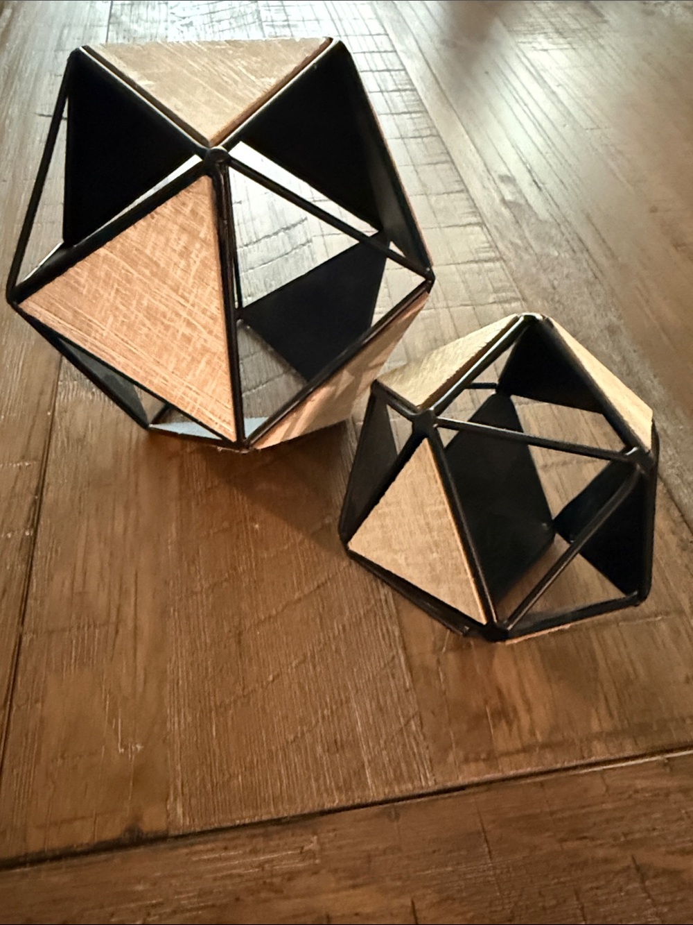 Hobby Lobby Black Metal and Wood Geometric Orbs (Set of 2)